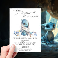 Baby Shower Blue Dragon Watercolor 