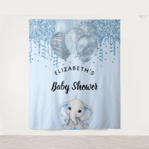 Baby Shower blue elephant boy silver Tapestry