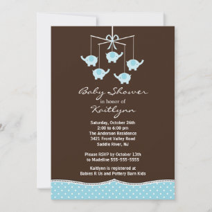Baby shower Blue Elephant Mobile Boy Invitation
