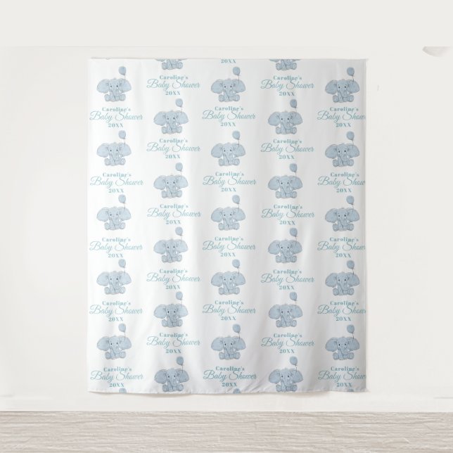 Baby Shower Blue Elephant | Step and Repeat Tapestry (Front)