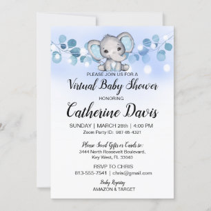 Baby shower BLUE ELEPHANT thème garçon Invitation