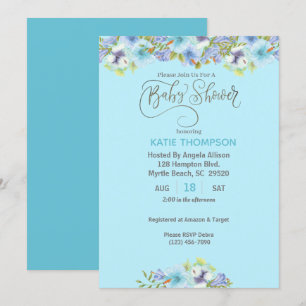 Baby shower Blue Floral Boys Invitation