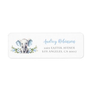 Baby shower Blue Floral Elephant Adresse de retour