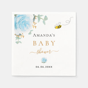 Baby Shower blue floral greenery bee boy Napkin
