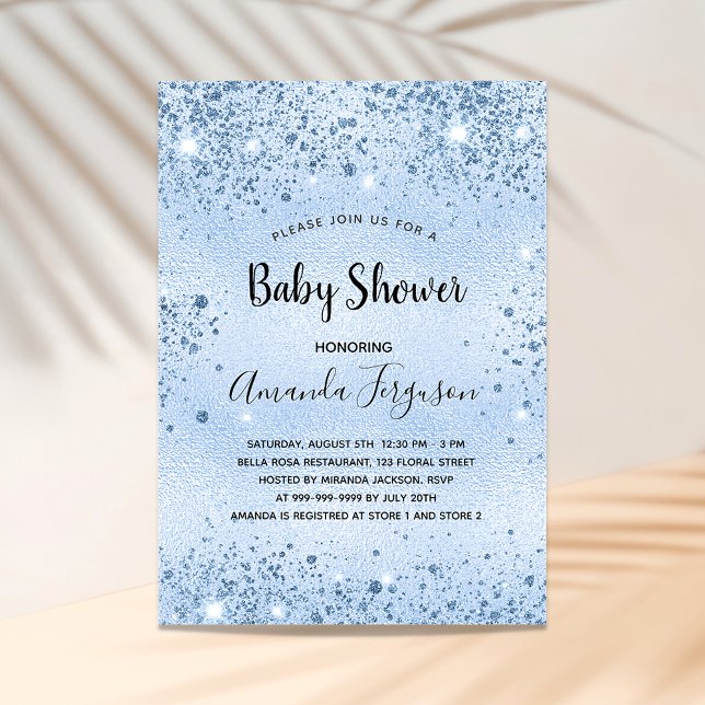 Baby Shower blue glitter boy glamourous Invitation (Creator Uploaded)