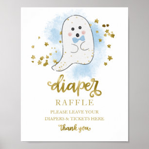 Baby Shower Blue Gold Diaper Raffle Game Sign