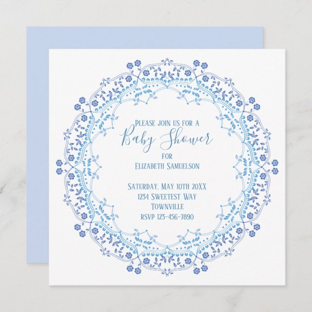 Baby Shower Blue Greenery Modern Cute Mandala (Front/Back)