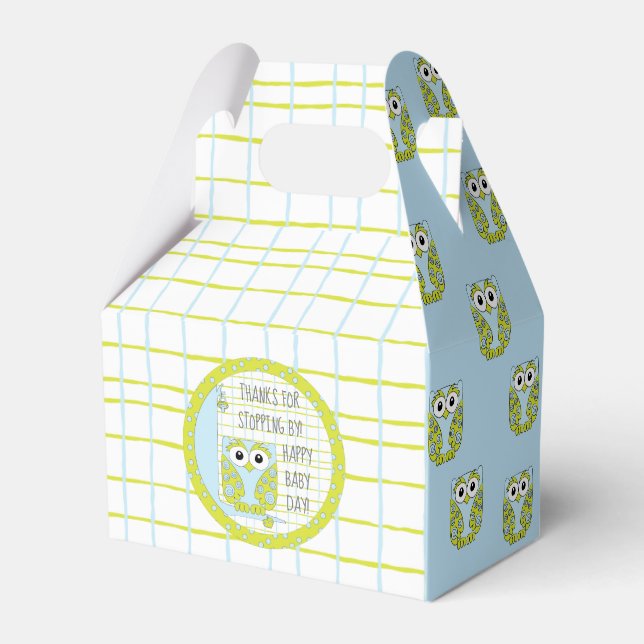 Baby Shower Blue Owl Favor Box (Back Side)