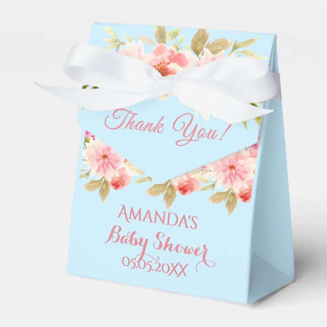 Baby shower blue pink floral thank you favor box (Front Side)