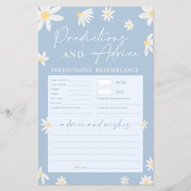 Baby Shower Blue Predictions and Advice Card (Front)