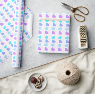 Baby Shower Blue, Purple and Pink Hearts  Wrapping Paper