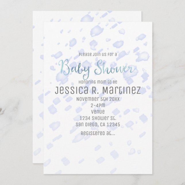 Baby Shower Blue Rain Watercolor Invitations (Front/Back)