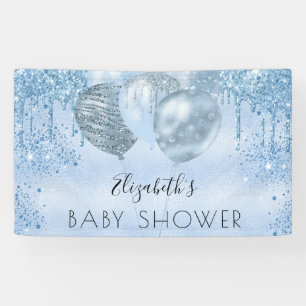Baby Shower blue silver glitter balloons boy Banner