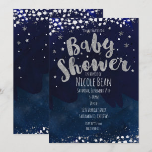 Baby shower Blue & Silver Starry Night Invitations