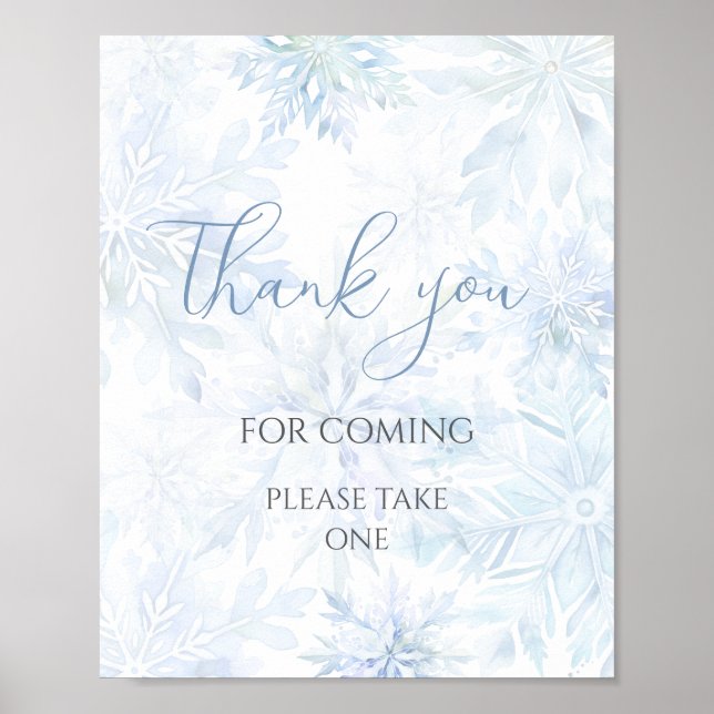 Baby Shower Blue Snowflake Thank You for Coming  Poster (Front)
