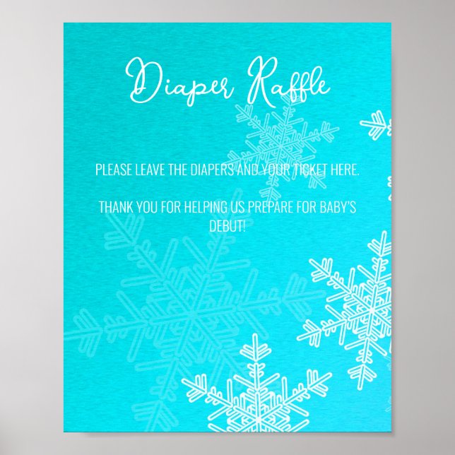 Baby Shower Blue Snowflakes Diaper Raffle Sign (Front)