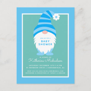 BABY SHOWER Blue Stripe Gnome Postcard