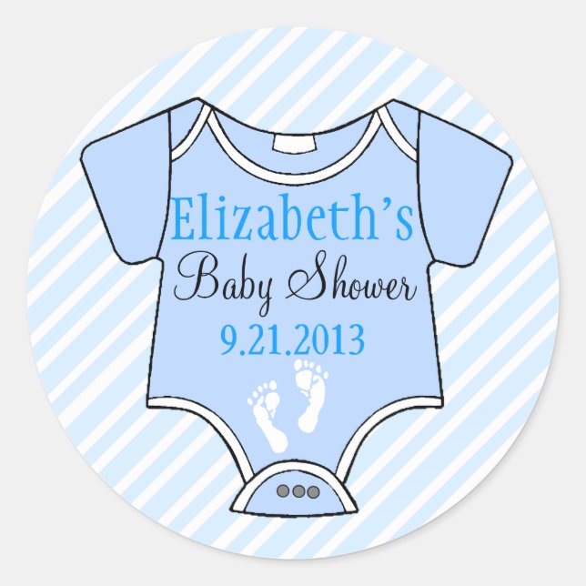 Baby Shower Blue Stripes Classic Round Sticker (Front)