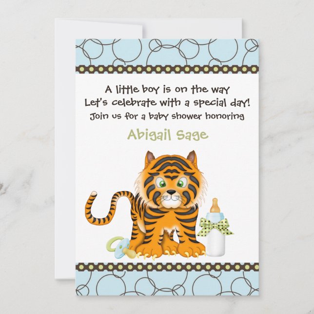 Baby shower Blue Tiger Invitation pour garçons (Devant)