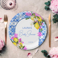 Baby Shower Blue Tiles Lemons bougainvillea