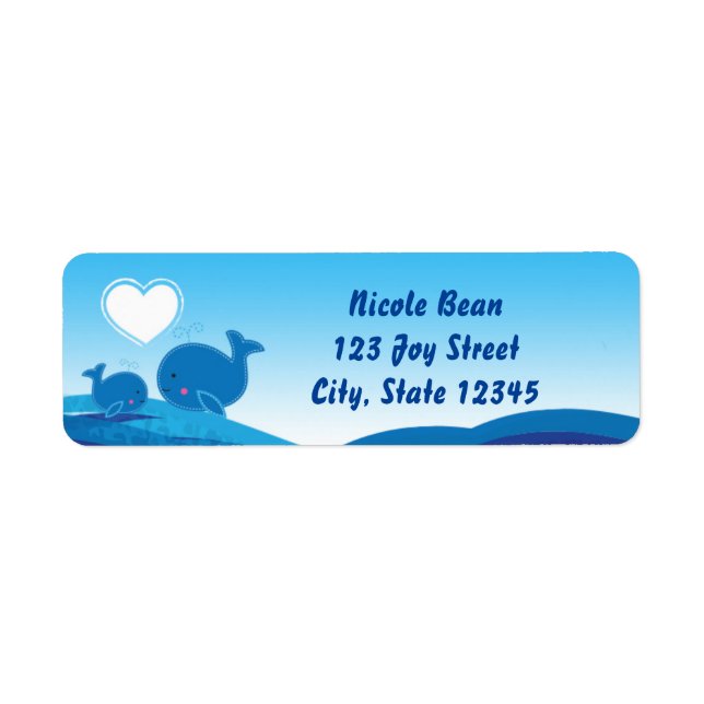 Baby shower Blue Whales Invitation Étiquettes de a (Devant)