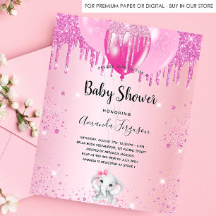 Baby Shower blush pink glitter balloon elephant  Invitation Postcard