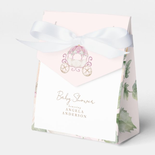 Baby Shower Blush Princess Carriage Favor Box (Front Side)