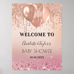 Baby Shower blush rose gold glitter welcome Poster