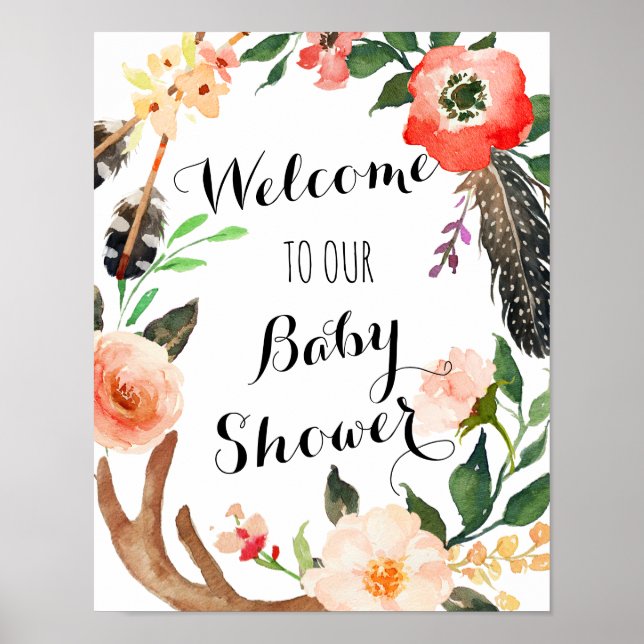 Baby shower Boho, affiche de douche nuptiale, bann (Devant)