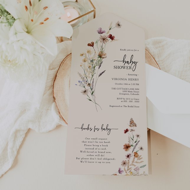 Baby Shower Boho All In One Invite (Wildflower Baby Shower Boho All In One Invite with Butterfly by Painted Paperie
)