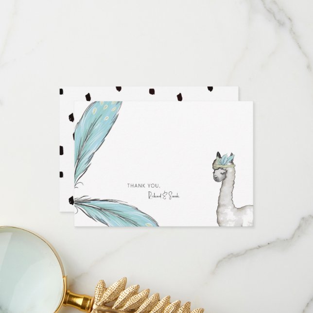 Baby Shower Boho Llama Custom Thank You Note (Front/Back In Situ)