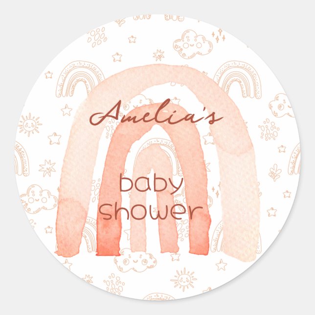 Baby Shower Boho Peachy Weather 2 Classic Round Sticker (Front)