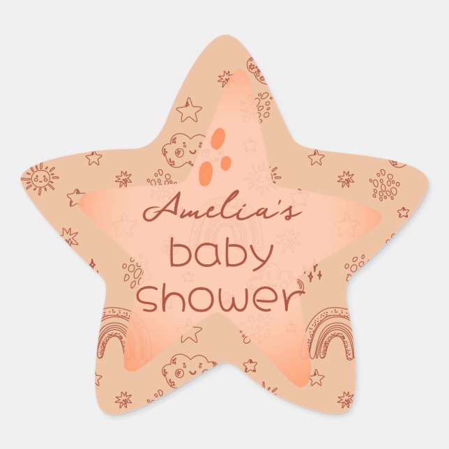 Baby Shower Boho Peachy Weather Star Sticker (Front)