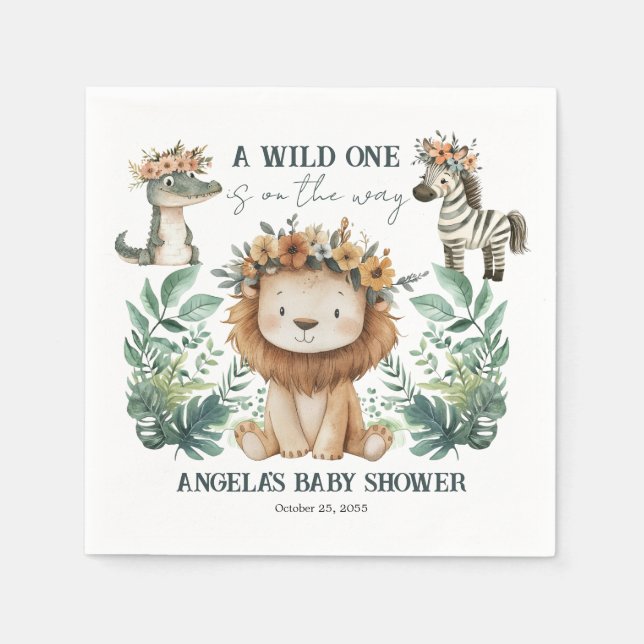 Baby Shower Boho Safari Lion Napkin (Front)