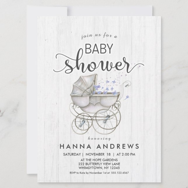 Baby shower Bois blanc & Carriage Boy Invitation (Devant)