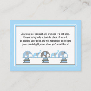 Baby shower book insert blue grey elephants