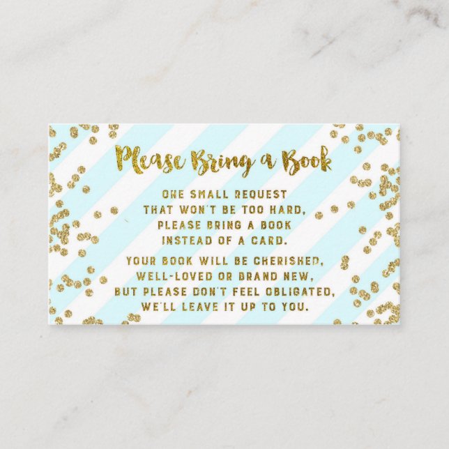 Baby Shower Book Request Card Blue Gold Confetti (Front)
