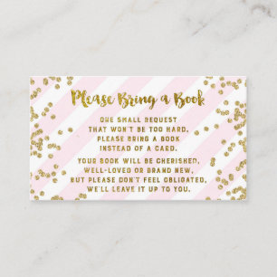 Baby Shower Book Request Card Pink Gold Confetti