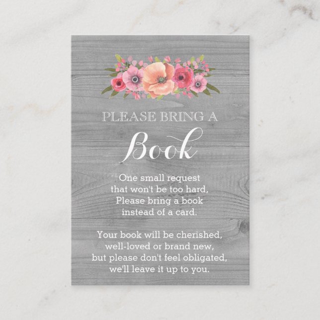 Baby Shower Book Request Card Rustic Wood Floral (Front)