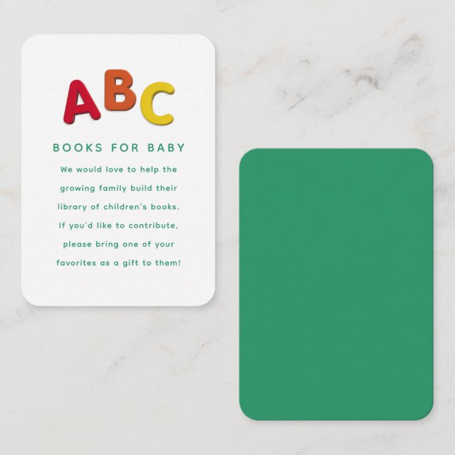 Baby shower book request cute colourful ABC Enclosure Card (Front/Back)