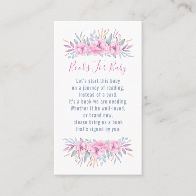Baby Shower Book Request Pink Flowers Watercolor Enclosure Card (Front)