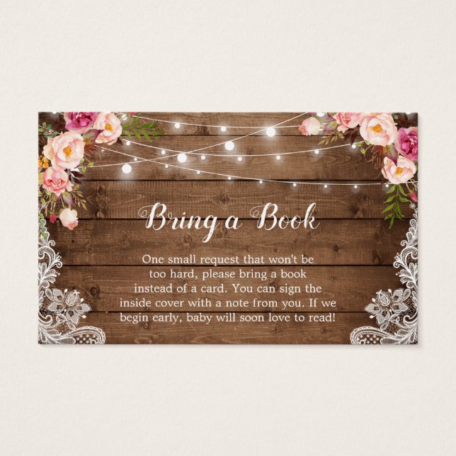 Baby Shower Book Request Rustic Pink Floral Lace (Front)