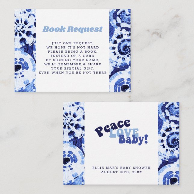 Baby Shower Book Request Tie Dye Blue Shibori Enclosure Card (Front/Back)