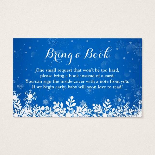 Baby Shower Book Request Winter Blue Snowflakes (Front)