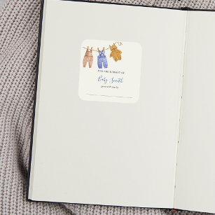 Baby Shower Bookplate Blue Boy  Square Sticker