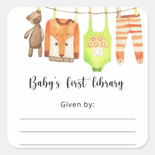 Baby Shower bookplate, books for baby Square Sticker (Front)