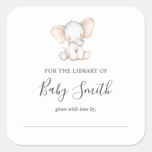 Baby Shower Bookplate Elephant Sticker