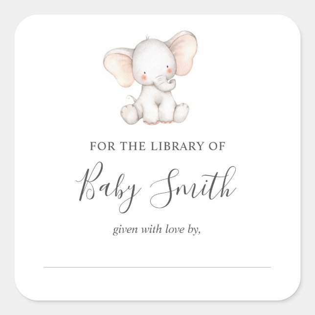 Baby Shower Bookplate Elephant Sticker (Front)