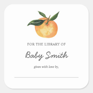 Baby Shower Bookplate Orange Sticker