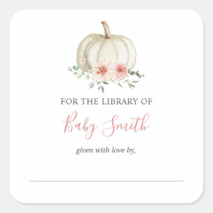 Baby Shower Bookplate Pink Pumpkin Sticker
